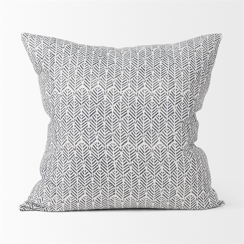 Mercana Jennelle Cream W/ indigo Print Linen Square Decorative Pillow Cover