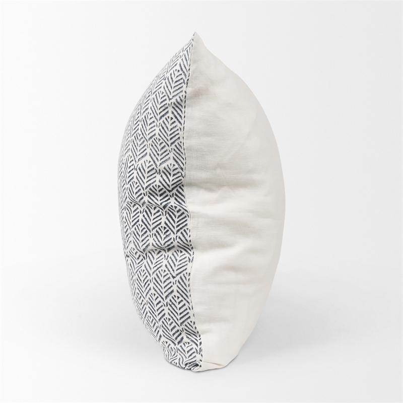 Mercana Jennelle Cream W/ indigo Print Linen Square Decorative Pillow Cover