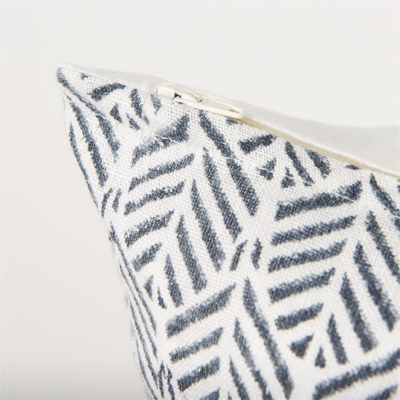 Mercana Jennelle Cream W/ indigo Print Linen Square Decorative Pillow Cover