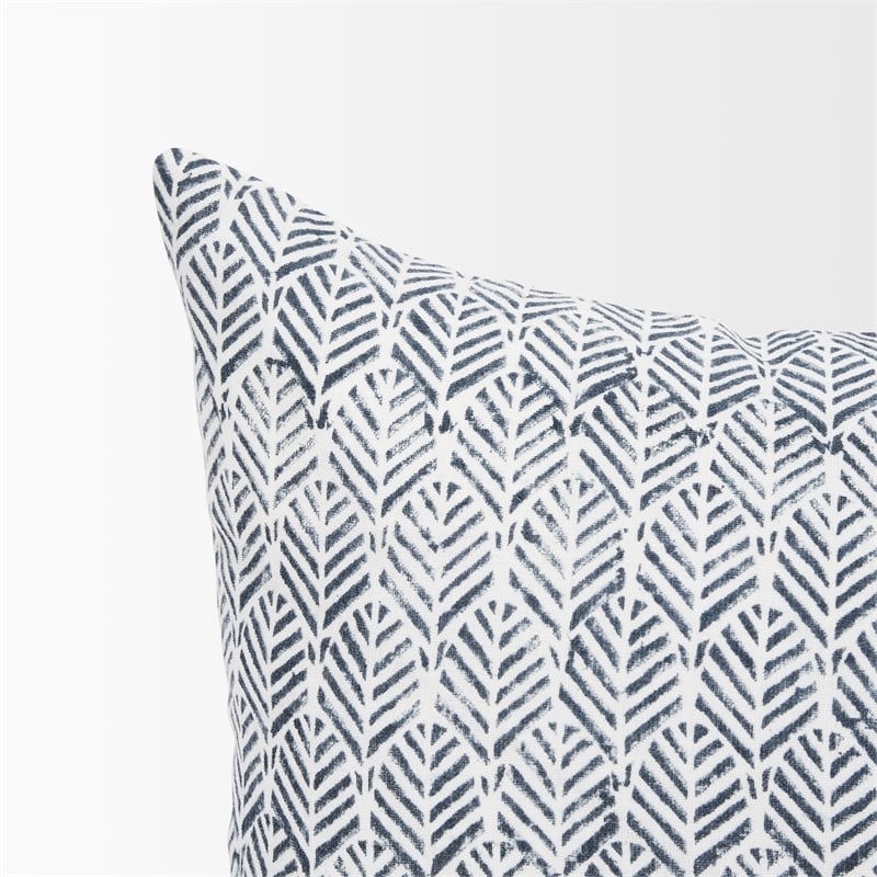 Mercana Janelle Cream W/ indigo Print Linen Lumbar Decorative Pillow Cover
