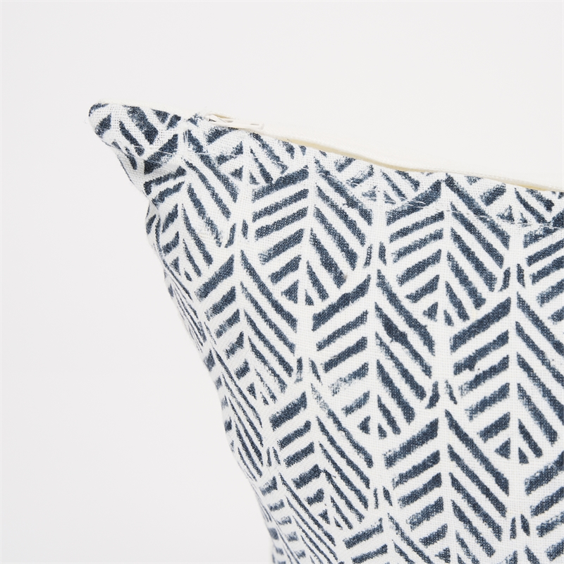 Mercana Janelle Cream W/ indigo Print Linen Lumbar Decorative Pillow Cover