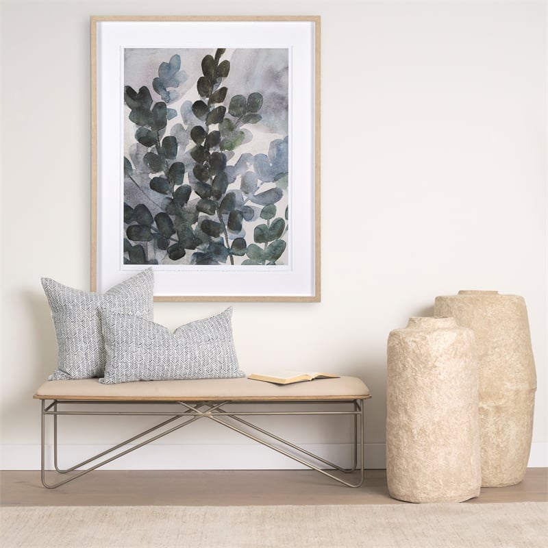 Mercana Janelle Cream W/ indigo Print Linen Lumbar Decorative Pillow Cover