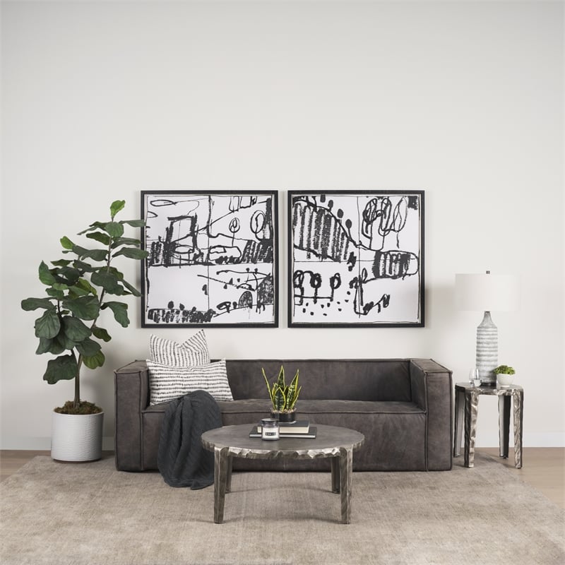 Mercana Jenna Cream W/ Black Print Linen Square Decorative Pillow Cover