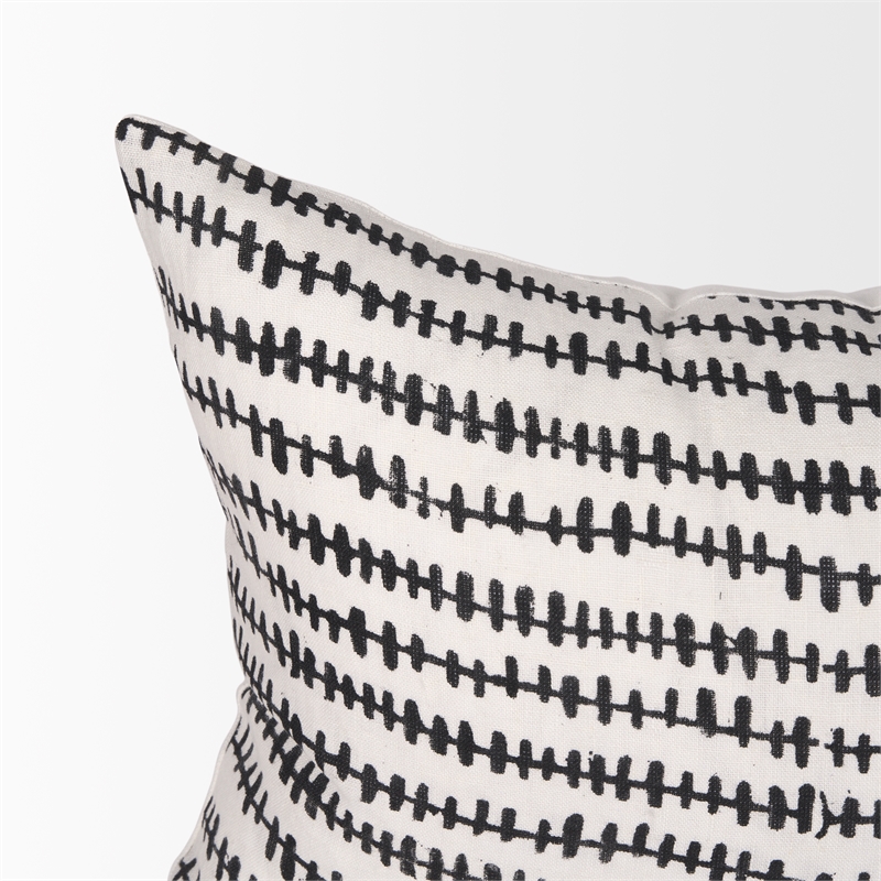 Mercana Jenna Cream W/ Black Print Linen Lumbar Decorative Pillow Cover