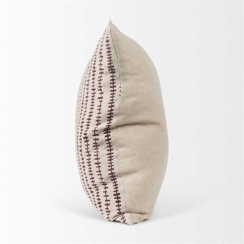 Mercana Jenna Beige/Cream W/ Merlot Print Linen Square Decorative Pillow Cover