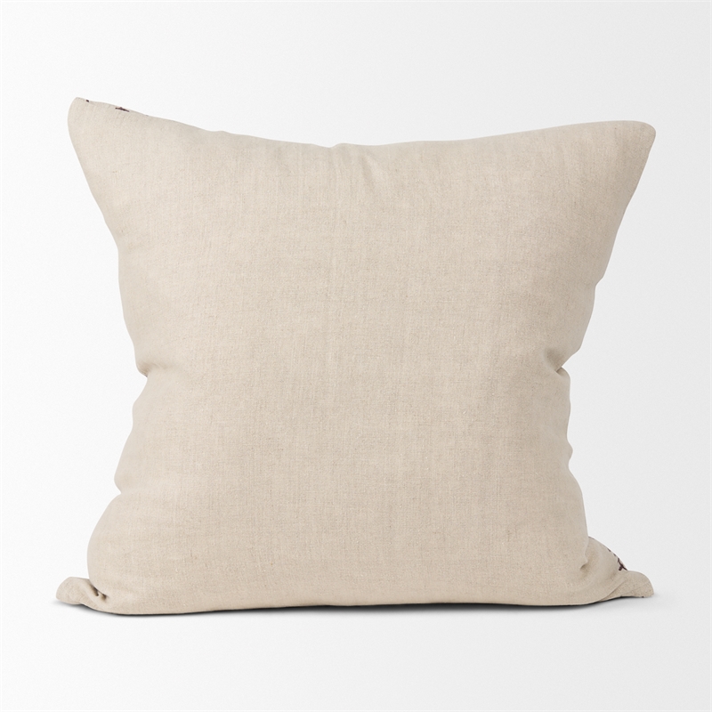 Mercana Jenna Beige/Cream W/ Merlot Print Linen Square Decorative Pillow Cover