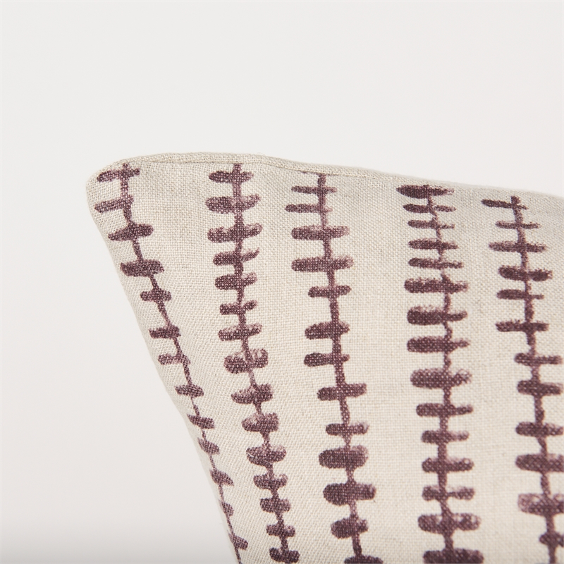 Mercana Jenna Beige/Cream W/ Merlot Print Linen Square Decorative Pillow Cover