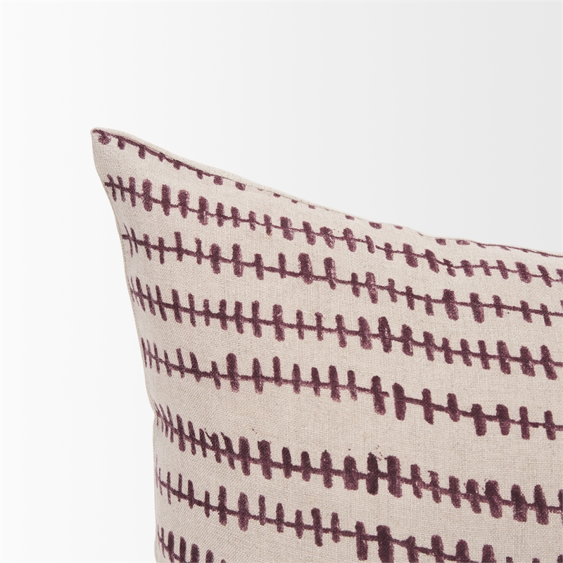 Mercana Jenna Beige/Cream W/ Merlot Print Linen Lumbar Decorative Pillow Cover