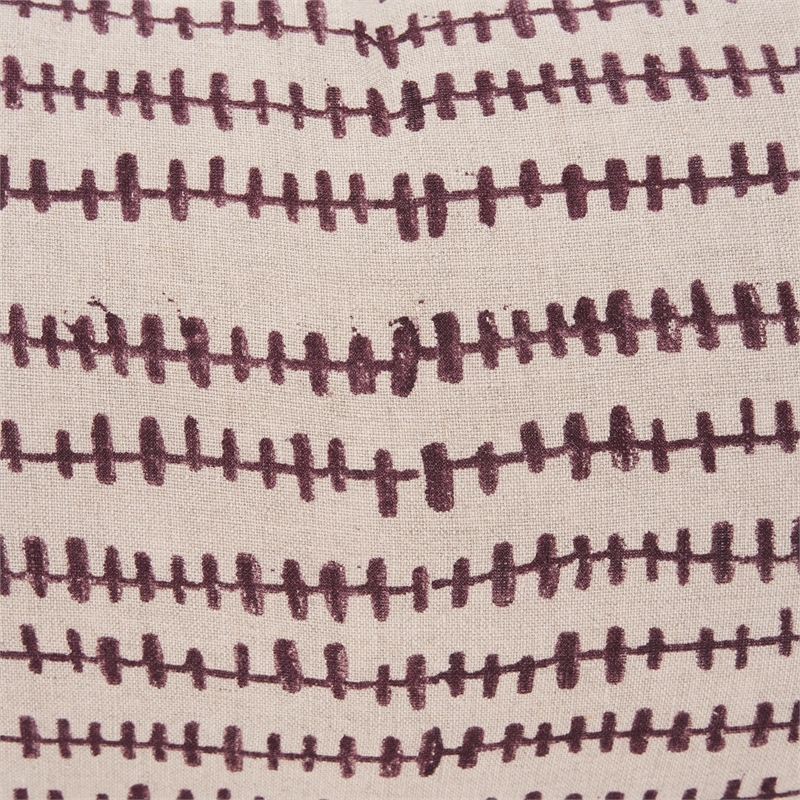 Mercana Jenna Beige/Cream W/ Merlot Print Linen Lumbar Decorative Pillow Cover