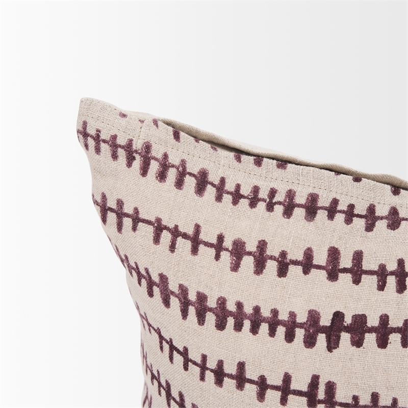 Mercana Jenna Beige/Cream W/ Merlot Print Linen Lumbar Decorative Pillow Cover