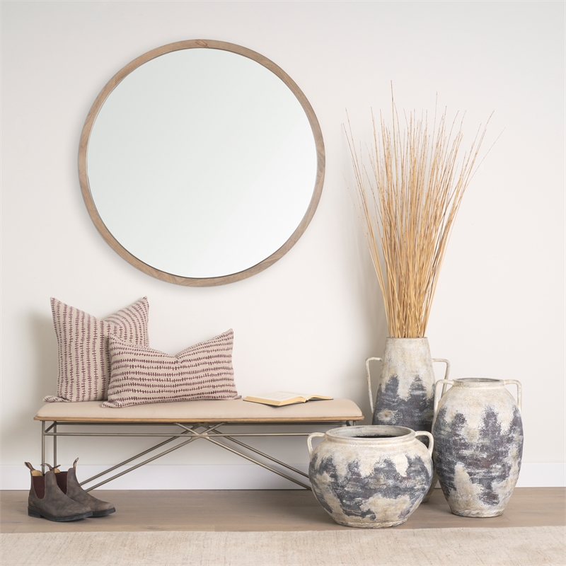 Mercana Jenna Beige/Cream W/ Merlot Print Linen Lumbar Decorative Pillow Cover