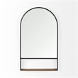 Mercana Cora Black Metal Frame W/ Brown Wooden Shelf Arched Wall Mirror