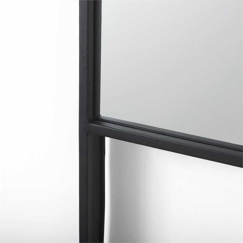 Mercana Cora Black Metal Frame W/ Brown Wooden Shelf Arched Wall Mirror