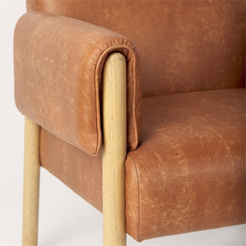 Mercana Ashton Brown Faux Leather Fabric W/ Light Wood Accent Chair