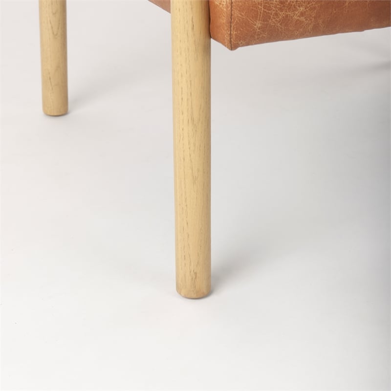 Mercana Ashton Brown Faux Leather Fabric W/ Light Wood Accent Chair