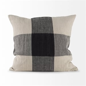 Mercana Raquel 18L X 18W Beige And Black Fabric Plaid Decorative Pillow Cover