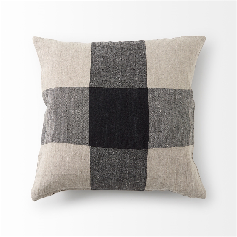 Mercana Raquel 18L X 18W Beige And Black Fabric Plaid Decorative Pillow Cover