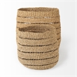 Mercana Hayes Medium Brown Seagrass Round Basket With Stripe Pattern in Set Of 2