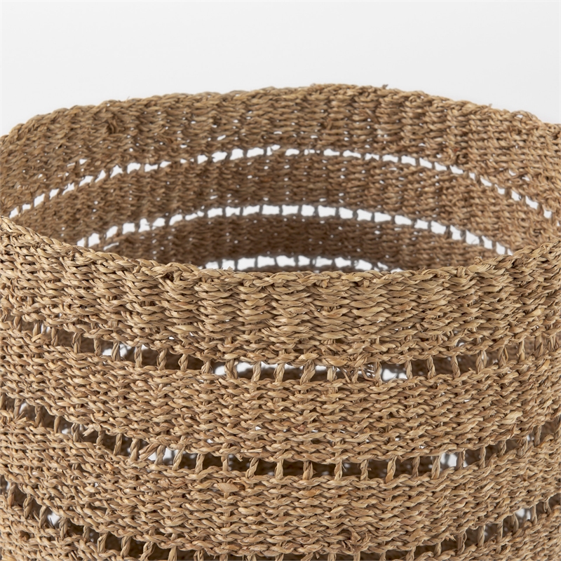 Mercana Hayes Medium Brown Seagrass Round Basket With Stripe Pattern in Set Of 2