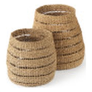 mercana hayes medium brown seagrass round basket with stripe pattern in set of 2