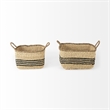 Mercana Emma Light Brown Seagrass Rectangular Basket W/ Black Stripes (Set Of 2)