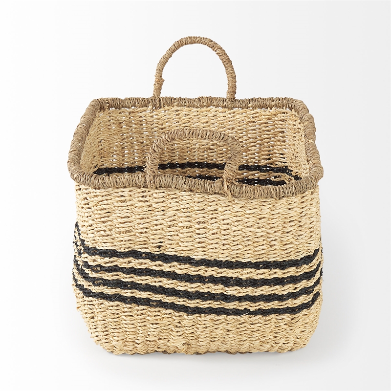Mercana Emma Light Brown Seagrass Rectangular Basket W/ Black Stripes (Set Of 2)