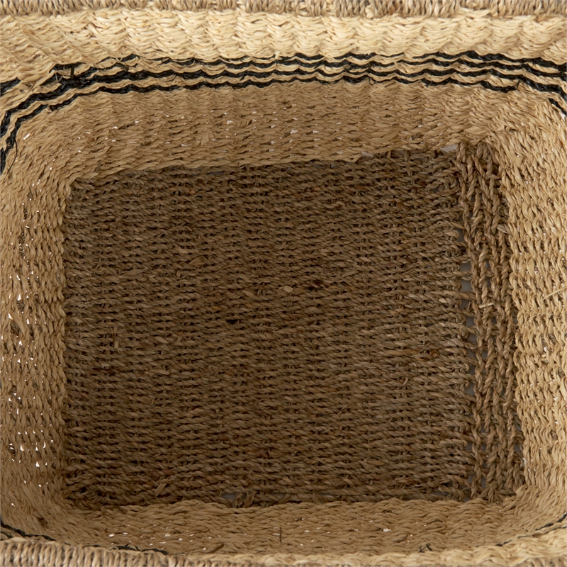 Mercana Emma Light Brown Seagrass Rectangular Basket W/ Black Stripes (Set Of 2)