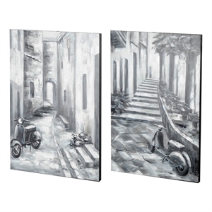 Mercana Memory Lanes Diptych Italian Laneway On Canvas Oil Painting in Gray