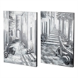 Mercana Memory Lanes Diptych Italian Laneway On Canvas Oil Painting in Gray