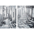 Mercana Memory Lanes Diptych Italian Laneway On Canvas Oil Painting in Gray