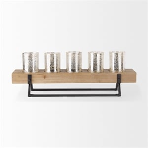 Mercana Benk Wood And Black Metal Five Cup Candle Holder in Gold