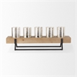 Mercana Benk Wood And Black Metal Five Cup Candle Holder in Gold