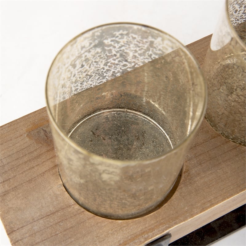 Mercana Benk Wood And Black Metal Five Cup Candle Holder in Gold