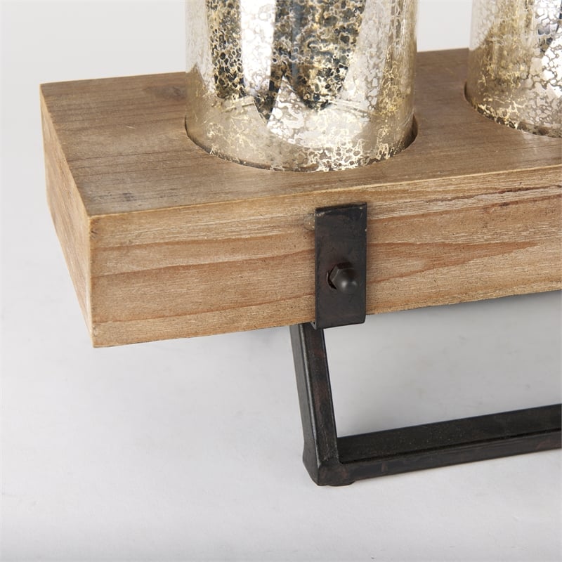 Mercana Benk Wood And Black Metal Five Cup Candle Holder in Gold