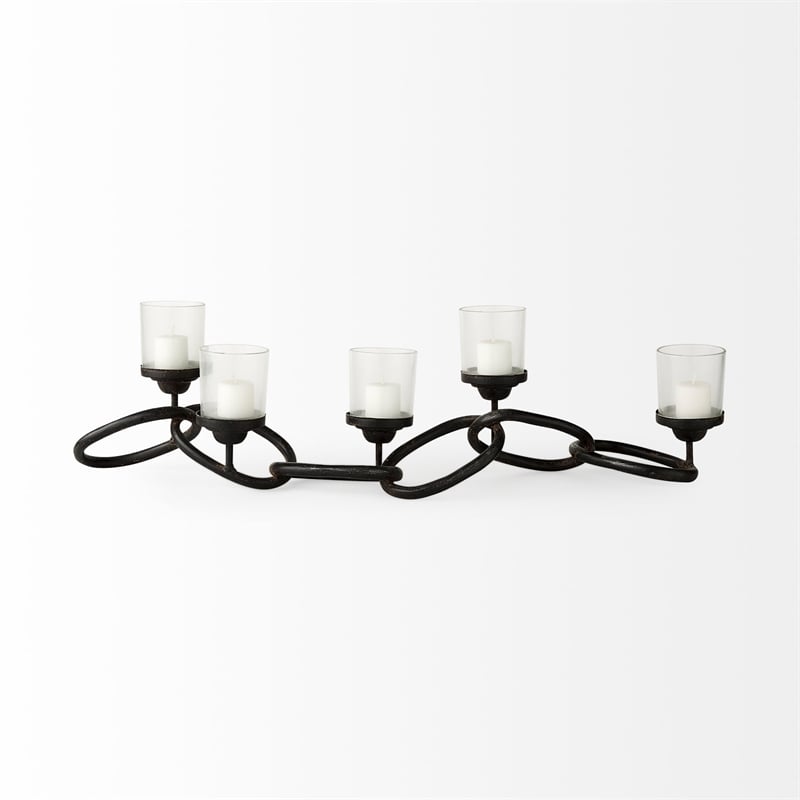 Mercana Quito Black Metal Chain-Link Five Candle Table Candle Holder