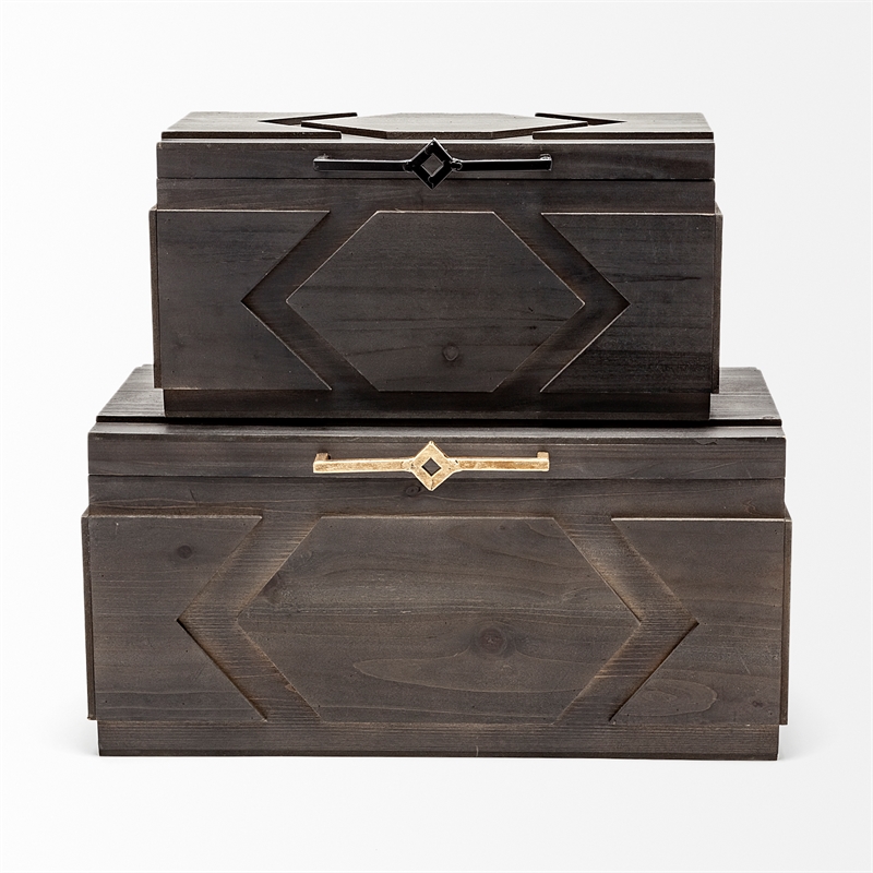 Mercana Cassia Brown Wooden Boxes (Set Of 2)