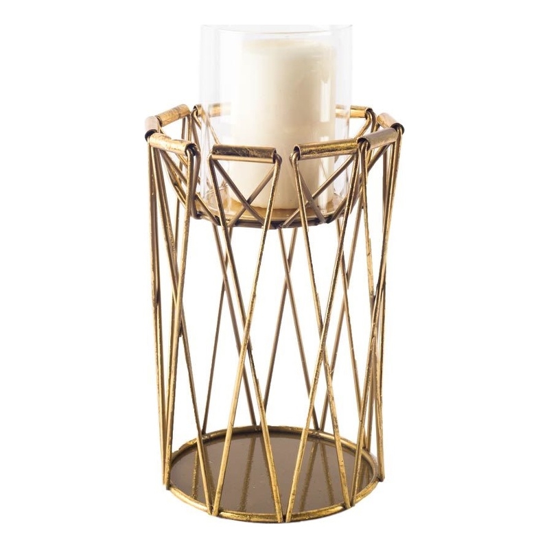 Mercana Othello Ii Short Antiqued Brass Metal Table Candle Holder in Gold