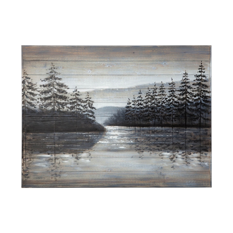 Mercana Sunset Narrows 48X36 Original Hand Painted On Wood Oil Painting in Gray
