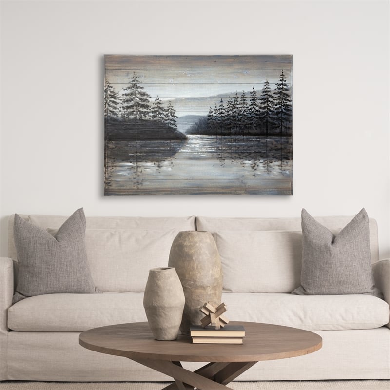 Mercana Sunset Narrows 48X36 Original Hand Painted On Wood Oil Painting in Gray
