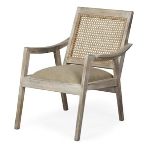 Mercana Teryn Natural Wooden Base W/Mesh Back Accent Chair in Beige/Cream