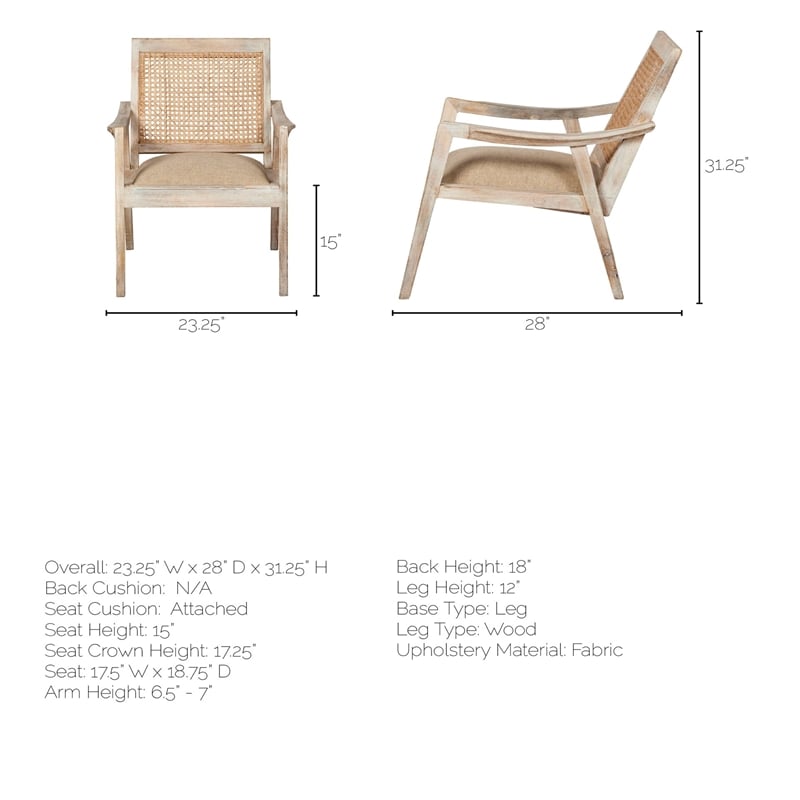 Mercana Teryn Natural Wooden Base W/Mesh Back Accent Chair in Beige/Cream