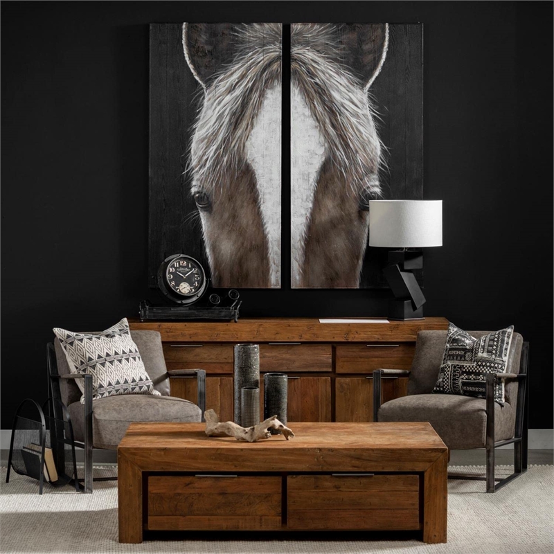 Mercana Equus Diptych 60X60 Horse On Wood Oil Painting in Brown