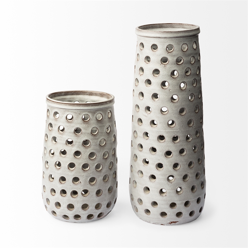 Mercana Canasta Large Rustic White Ceramic Decorative Vase