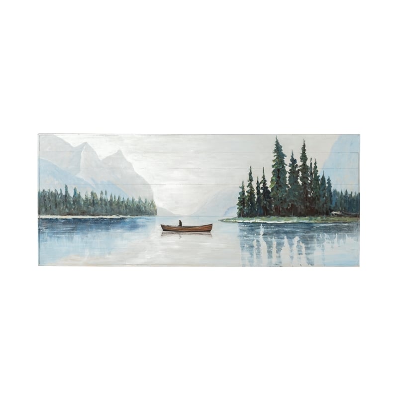 Mercana Solitude 72X30 Canoe On The Lake On Wood Oil Painting in White