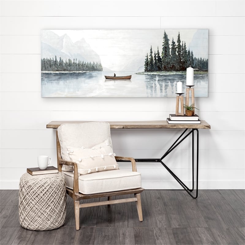 Mercana Solitude 72X30 Canoe On The Lake On Wood Oil Painting in White