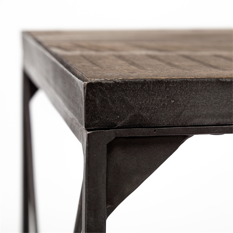 Mercana Trestman Ii Square Top Brown Wood And Iron Cross Braced End/Side Table