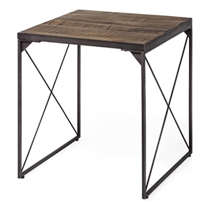 Mercana Trestman Ii Square Top Brown Wood And Iron Cross Braced End/Side Table