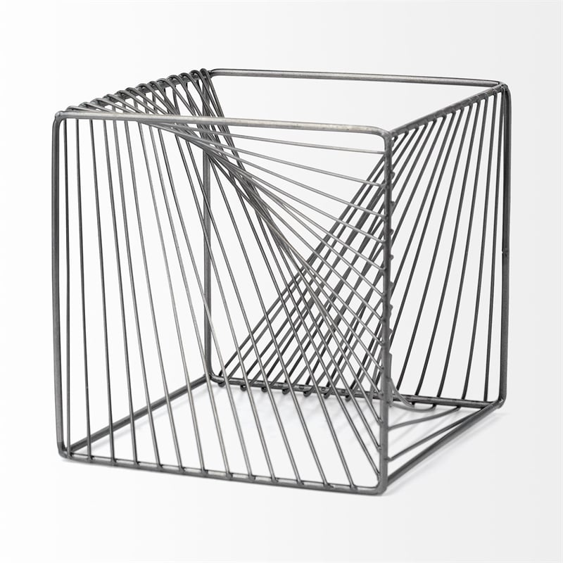 Mercana Rochon 8L X 8W Gray Metal Decorative Cube in Gunmetal