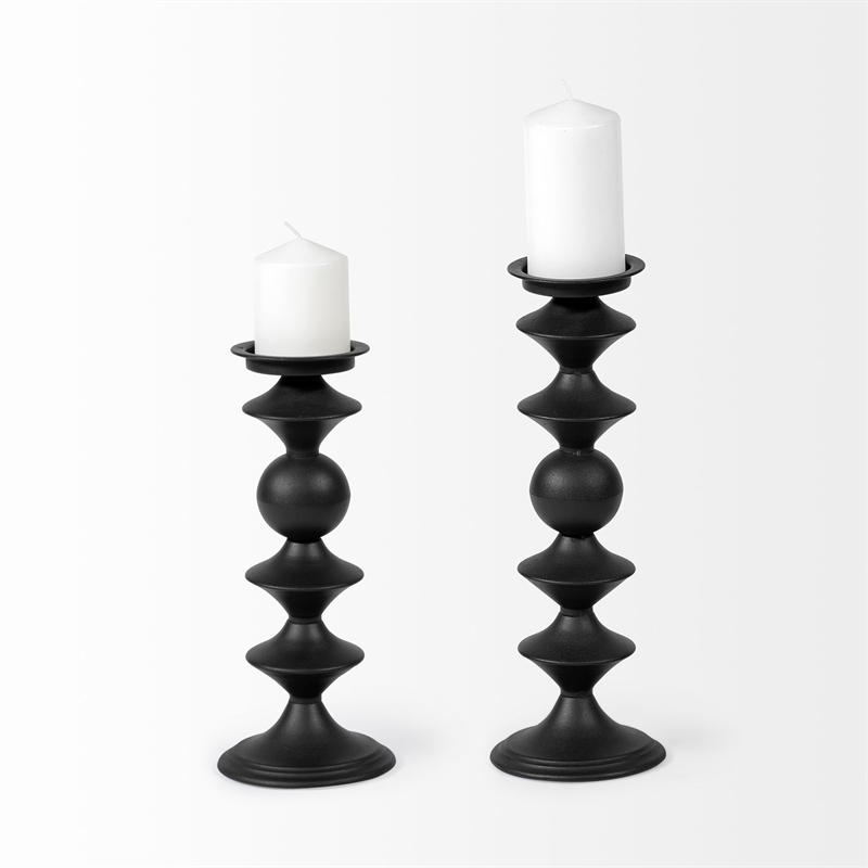 Mercana Candelero I Small Matte Black Metal Grooved Table Candle Holder