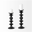 Mercana Candelero I Small Matte Black Metal Grooved Table Candle Holder